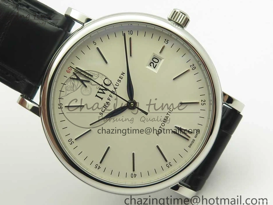 MIROTIME 0303 Supportive Portofino Automatic SS AF 1:1 Best Edition White Dial on Black Croco Leather Strap A 7184